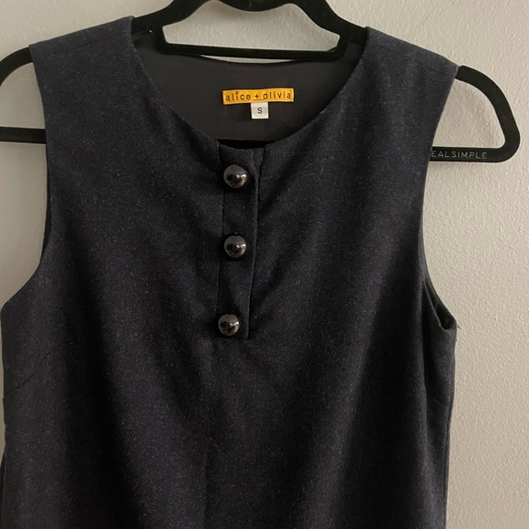 Alice + Olivia Wool Blend Navy Blue Shift Dress with Large Buttons Sleeveless - Picture 5 of 9